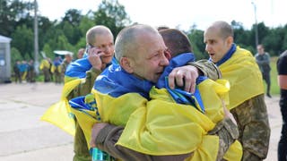 Ukrainian prisoners of war (POWs) seen after a swap, amid Russia's attack on Ukraine, at an unknown location in Ukraine
